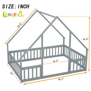 Lit pour enfants en bois de pin naturel forme de maison Montessori chambre à coucher lit pour <span class=keywords><strong>b</strong></span>é<span class=keywords><strong>b</strong></span>é espace de sommeil sûr pour tout-petit à l'école Villa - Product Image 6