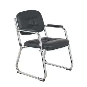 Toptan zarif krom Metal çerçeve ziyaretçi sandalyesi rahat deri kolları ve geri ofis bekleme odaları için mükemmel