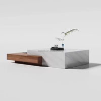 Table basse moderne en pierre frittée blanche, design simple, table centrale carrée avec motif discret, tables d'appoint pour canapé