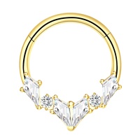 Histoires de piercing ASTM F 136 Titanium Kite Shaped CZ Hinged Segment Clicker Hoop Ring Piercing Jewelry