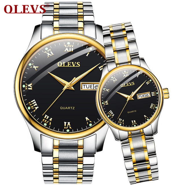 OLEVS Brand Wristwatch Fashion Business Couple Quartz a Pair Watch Stainless Steel Waterproof Luminous Watch for Men and Women