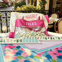 Ensemble de Mahjong américain Miss Out of Office, kit de tuiles de Mahjong avec sac de Mahjong, tapis de Mahjong floral, supports de Mahjong, accessoires de Mahjong