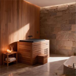 Bain froid de luxe pour la maison - Cèdre rouge et acier inoxydable, auto-refroidissant avec refroidisseur de bain de glace 1,5 CV et ozone pour le bien-être intérieur - Product Image 6