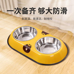 Qi Oh – bol pour chien en acier inoxydable, double distributeur de nourriture et d'eau, forme ovale, design ours, QW1880 - Product Image 4