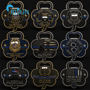 Moneda Conmemorativa Personalizada 3D con Forma de Trébol de la <span class=keywords><strong>Suerte</strong></span>, Línea Azul Delgada, K9, para Veteranos de la USAF, USN, USMC, con Destapador de Botellas - Product Image 2