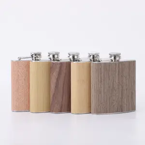 6oz Stainless Steel Whiskey Wooden Hip Flask Wholesale Pocket