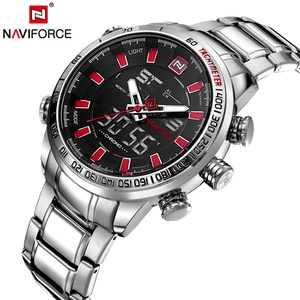 NAVIFORCE 9093 Men Stainless Steel Sport Watches Mens LED Analog Digital Watch Male Stainless Quartz <b>Clock</b> Relogio Masculin - Product Image 3