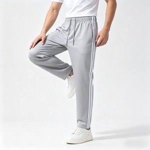 Summer Men Lightweight Two Side Stripes Interlock Fabric Straight Leg Sweatpants <b>Drawstring</b> Casual Jogging <b>Trousers</b> Waist Logo - Product Image 4