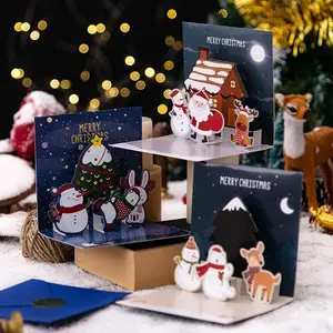 2022 Thank You Card For Christmas Pop Up 3D Christmas Greeting Cards With Envelope