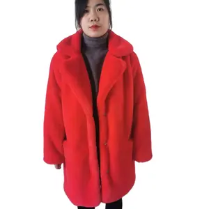Women Faux Rabbit Fur Coat Girls Fashion Middle Length Style Faux Hooded Rabbit Fur Coat for Lady