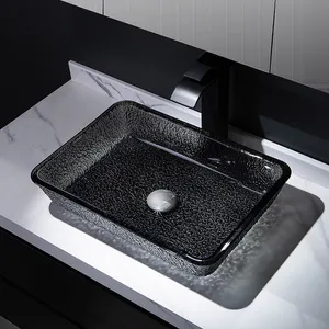 Lavabo per lavabo in vetro temperato con motivo a ghiacciaio di lusso di colore nero