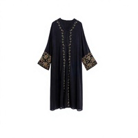 Ensemble Abaya de Luxe Ouverte Habib Dubai, Orné de Perles Dorées Françaises, Vêtements Islamiques Modestes Personnalisés pour Femmes Musulmanes, Vente en Gros