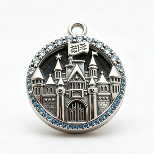 Colgante Circular de Castillo de Hadas en Aleación de Zinc Plateado con Cristales Azules, Amuleto de Recuerdo, Artesanía Metálica Fundida a Presión - Product Image 2