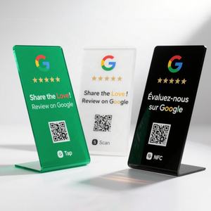 Support de table transparent en acrylique PVC avec code QR personnalisé, <span class=keywords><strong>carte</strong></span> de médias sociaux, <span class=keywords><strong>carte</strong></span> d'avis Tripadvisor, NFC 424, <span class=keywords><strong>carte</strong></span> d'avis Google NFC - Product Image 2