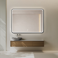 Miroir de salle de bain LED rectangulaire moderne, éclairé, anti-buée, à intensité variable, design personnalisable pour usage hôtelier, décoration de salle de bain