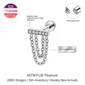 Pendiente Helix de titanio con cadena y barra curva, con circonita marquesa en el <span class=keywords><strong>centro</strong></span>, 16G, rosca interna, joyería corporal. - Product Image 1