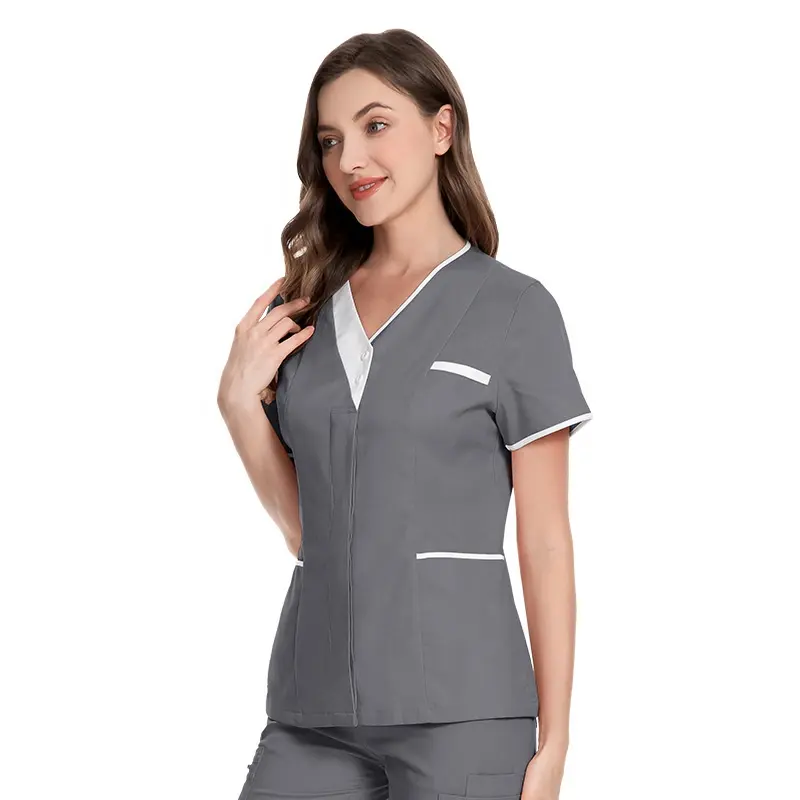 Uniformes d'hôpital en patchwork de bord gris et blanc, nouveau modèle, gommes médicales pour dame de la mode