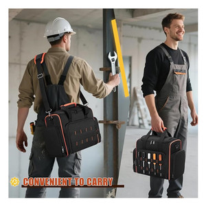 Sac à outils robuste personnalisable en polyester résistant à l'eau avec 3 étuis amovibles et 2 couches de fermetures éclair pour outils à main - Product Image 3