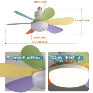 D52cm plafoniera con ventilatore E26 E27 48led lampadina telecomando ventilatori a soffitto con luci telecomando ventilatore a soffitto con luce moderna - Product Image 2