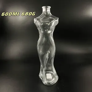 Factory wholesale custom brandy bottle corks unique luxury Vywoman body design glass bottles 600ML spirits bottles