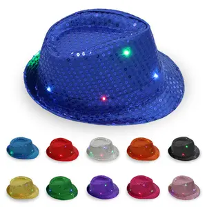 Venta al por mayor de Navidad iluminar lentejuelas sombrero de fiesta de vaquero vestido intermitente fiesta de baile sombrero LED