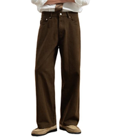 Pantalon cinq poches pour homme marron taille haute coupe droite large avec braguette boutonnée, passants de ceinture, poche porte-monnaie et poche plaquée, vente en gros OEM