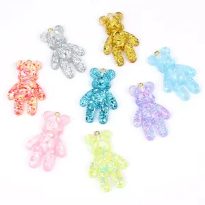 Hobbyworker Fruit Colors Sequins Cartoon Bear Resin Pendant for DIY Creative Jewelry Accessories Wholesale P0201