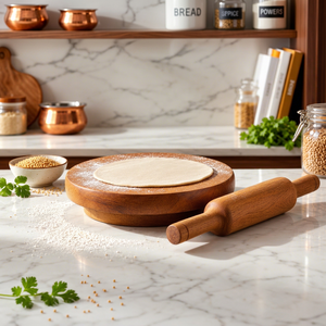 Planche à rouler ronde en bois Chakla Belan et rouleau à pâtisserie en bois pour la préparation de la pâte à roti chapati - Product Image 1