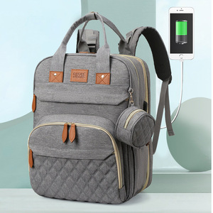 Sac à Dos Multifonction Bateli USB, Sac à Langer en Tissu Oxford Imperméable pour Maman Bébé, Lit de Voyage Portable et Sac de <span class=keywords><strong>Maternité</strong></span> - Product Image 3