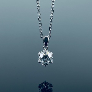Classic Round Brilliant Lab Grown Diamond Solitaire <b>Necklace</b> Solid 14K 18K White Gold Four-Prong Pendant for Women Fine Jewelry - Product Image 4