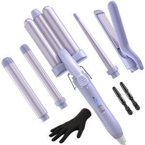 ชุดเครื่องดัดผมไฟฟ้าไม้กายสิทธิ์สีม่วงพร้อมเครื่องยืดผมแบบแบน3บาร์เรลแหล่งพลังงานไฟฟ้า - Product Image 1