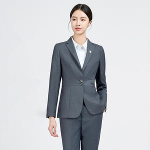 Traje informal gris ajustado para mujer, versión coreana, abrigo de oficina de un solo pecho con bordado para negocios bancarios formales - Product Image 1