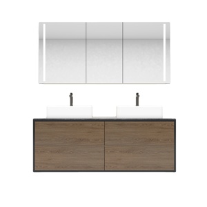 Bathroom Cabinet Luxury Hotel Floating 150cm Double Basins Bathroom Vanity Set Modern Bath Cabinet With Led Mirror