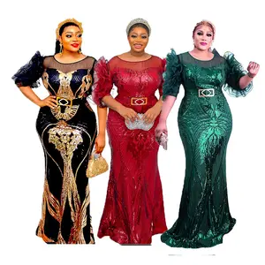Gaun Afrika Payet Berkilau untuk Wanita, Gaun Pesta Formal, Bodycon Elastis, Maxi Panjang, Gaun Malam Makan Malam, Ukuran Plus