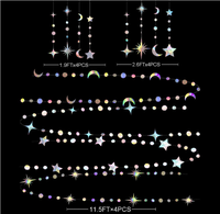 Guirlande de rideau à cordes à thème dégradé, étoiles, croissant de lune, cercles, points, ornement, drapeau pour la décoration de fête d'anniversaire, Ramadan/Eid Mubarak