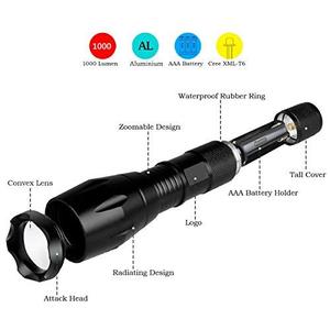 Goldmore Tragbare Verstellbare und Zoomfähige LED-Taschenlampe für Camping, T6 LED Zoombare und Fokussierbare Taktische Taschenlampe - Product Image 6