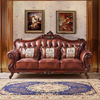 Canapé en cuir véritable de style européen en forme de U, suite de salon en cuir pleine fleur, chaise longue luxueuse en bois massif sculpté