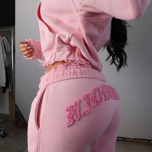 Cropped High Quality <strong>Hoodie</strong> <strong>Women</strong> Custom Logo Embroidery French Terry Oversized <strong>Zipper</strong> <strong>Hoodie</strong> and Sweatpants Set Manufacturer - Product Image 2