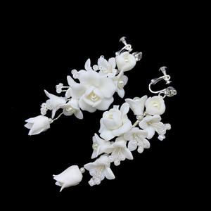 RE3805 fatti a mano in porcellana di fiori da sposa orecchini di ceramica delle donne del fiore orecchini di clip e piercing ago lampadario orecchini - Product Image 5