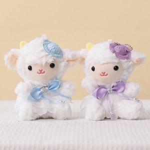 Porte-clés en peluche mouton en gros, pendentif personnalisé OEM, agneau en peluche avec nœud et jupe en dentelle pour cadeaux promotionnels - Product Image 1