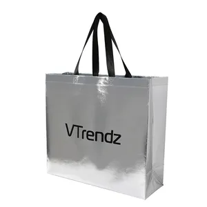 Custom Logo Printing Luxury Gold Metallic Gift Laser Non Woven Bag Reusable Tote Shopping Bag