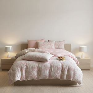 Parure de lit Balix Luxury Farmhouse, style vintage beige floral, taille Queen, 100% coton percale, style shabby chic fleuri. - Product Image 1