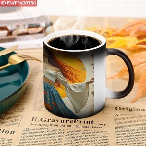 Travel Tour Portable Drinking Mug Frosted Black 11oz <b>Ceramic</b> Heat Color Changing Magic <b>Cup</b> - Product Image 5