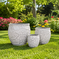 Lot de 4 pots de fleurs vintage en fibre de verre à motif craquelé, surface mate rustique, pour décoration intérieure et extérieure