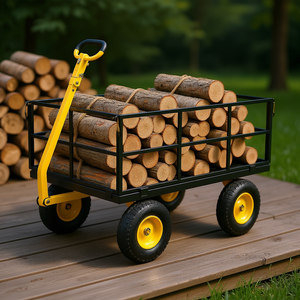 Carrello da Giardino in Acciaio Rinforzato, Capacità 635 kg, Pneumatici All-Terrain da 13 Pollici, Carrello Utilitario da Esterno Giallo Verniciato a Polvere - Product Image 2