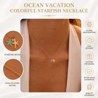 Kalung Bintang Laut Mermaidcore Lapis Emas 18K Baja Anti Karat Tidak Luntur Enamel Turquoise Perhiasan Bintang Laut untuk Wanita