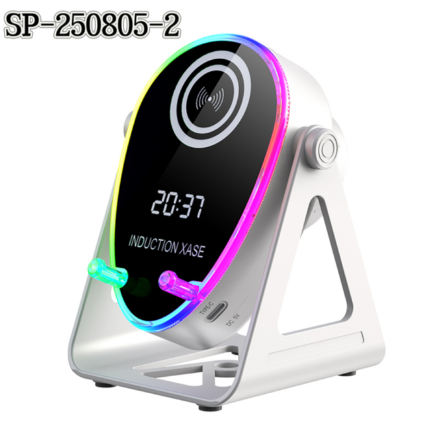 SP - 250805 - 2 Wireless Charging Speaker - Inductive Play, RGB Lights, Time Display