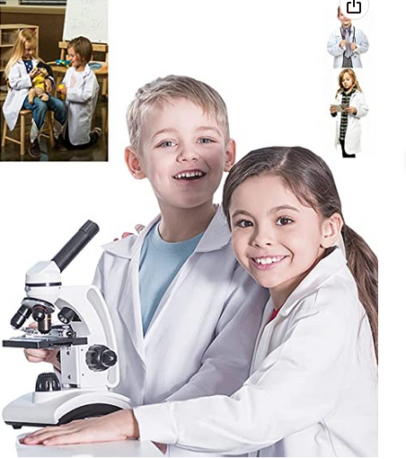 MIVAIUN Costume scientifique 4 pièces manteau de laboratoire blanc lunettes carte de travail accessoires de déguisement pour jeux de rôle et projets scolaires