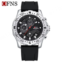 Montre OFNS 1302 mécanique, style business, simple, luxe, pour homme, cadran à aiguilles de 30 mm, bracelet en silicone, étanche