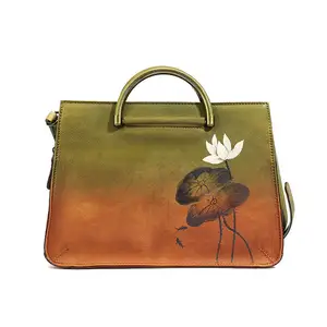 Atacado rebitador da mão de lótus-Amazon bolsa de mão de couro genuíno, venda quente de cores mistas, saco principal de mão